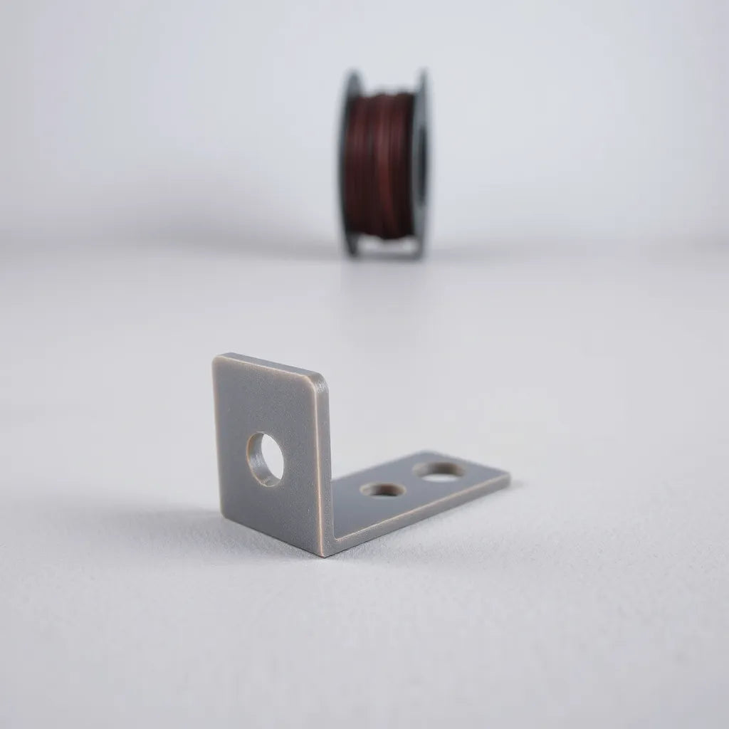 Matte 3D printed bracket with visible glass fiber texture under soft studio light